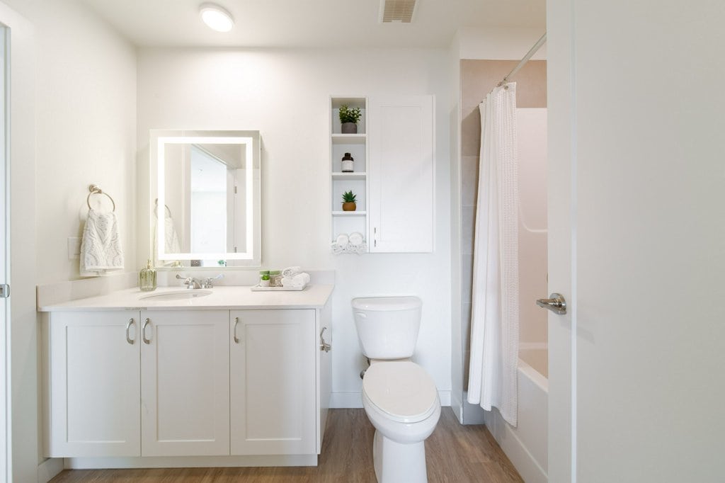 Accessible bathroom in a suite at Three Robins Riverside, independent senior living in St. Albert