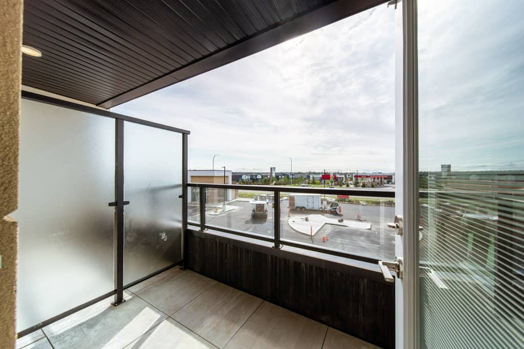 Balcony of a two-bedroom suite at Three Robins Riverside, independent senior living in St. Albert