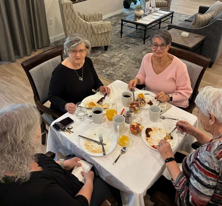 Independent senior living is St. Albert Three Robins Riverside - morning coffees with friends