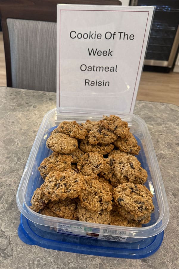 container of 'cookie-of-the-week' - senior living no bundled fees Alberta
