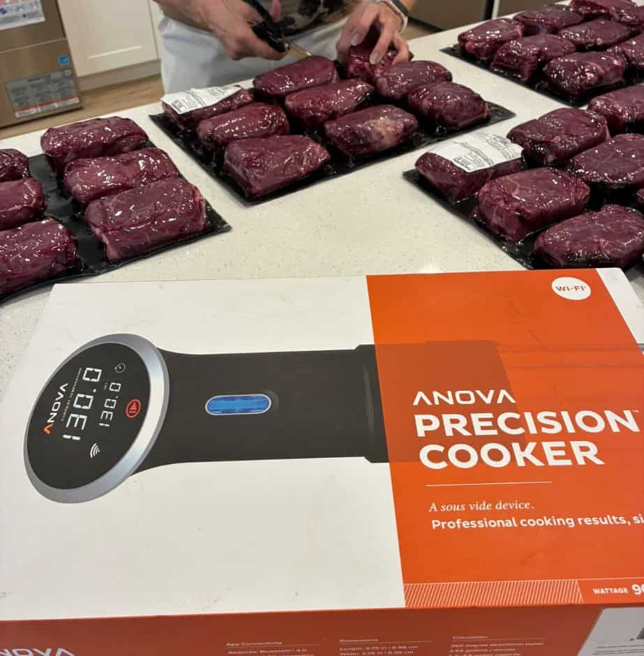 Sous vide cooker with meat packages