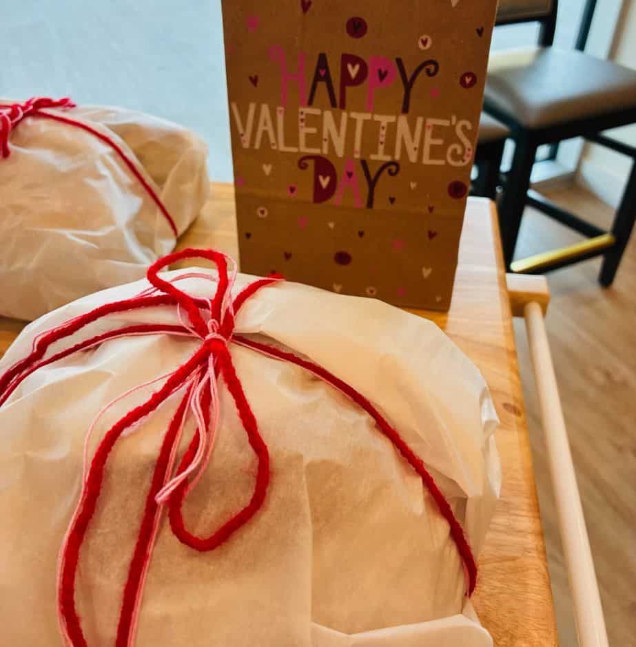 Wrapped treats with Valentine's Day card