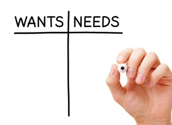 define your wants and needs when downsizing